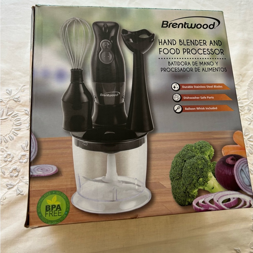 Brentwood 2-speed Hand Blender And Food Processor HB-38BK NEW